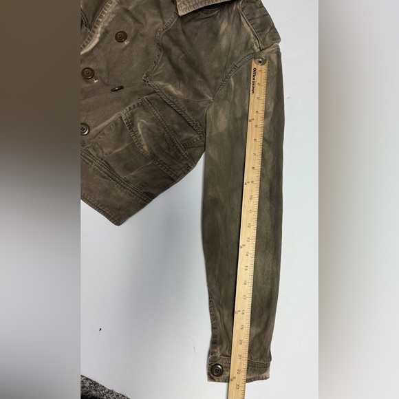 LONDON Jean Olive dyed distressed cropped double breasted utility Jacket size L - Picture 9 of 15